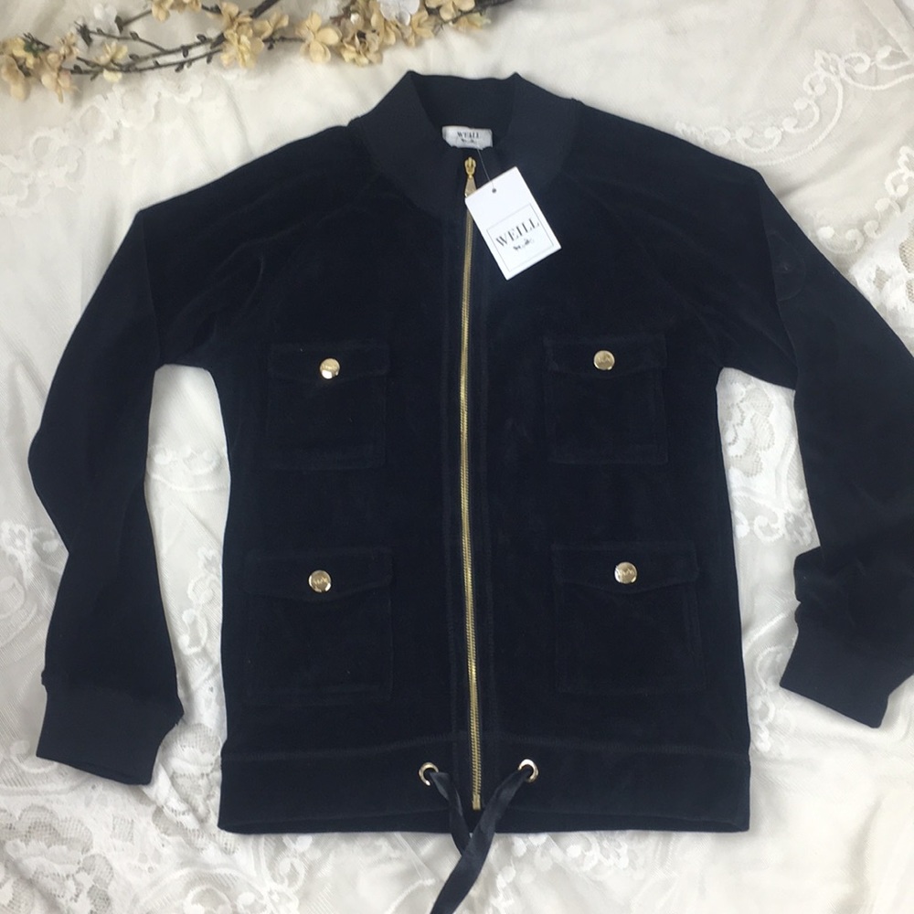 Weill Black Velour Zip up Track Jacket